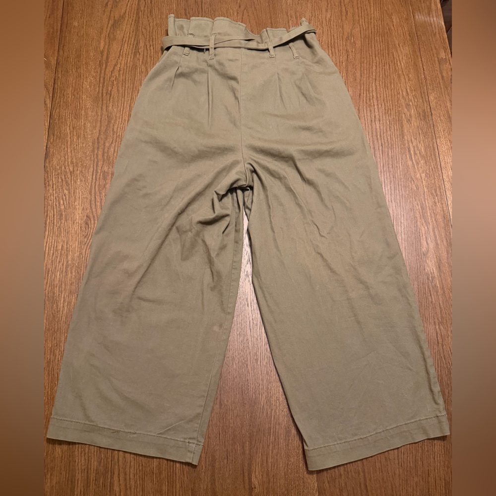 Rachel Roy Olive Tie Waist Paper Bag Wide-Leg Pants Size 6 - Picture 2 of 5
